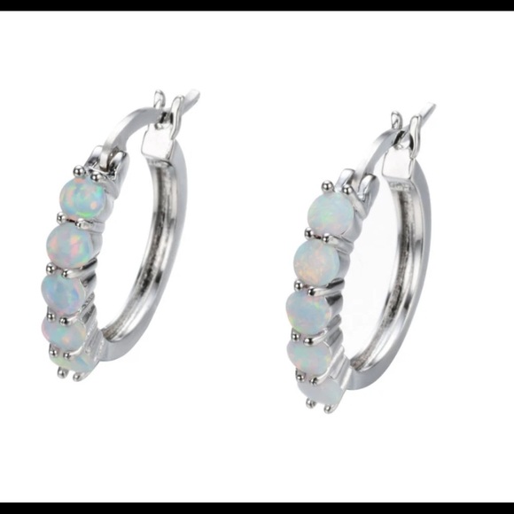 Womens 925 Sterling Silver Fire Opal Round Circle Huggie Hoop Earrings Gift I80 - Picture 3 of 5